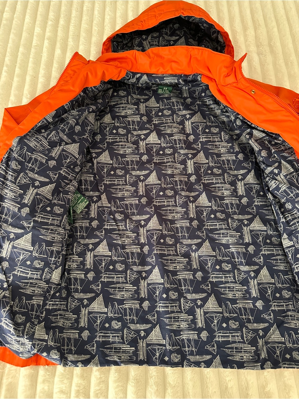VINTAGE 90s Y2K Ralph Lauren Orange Marine Utility Hooded Rain Coat Gold Buttons - Picture 8 of 15